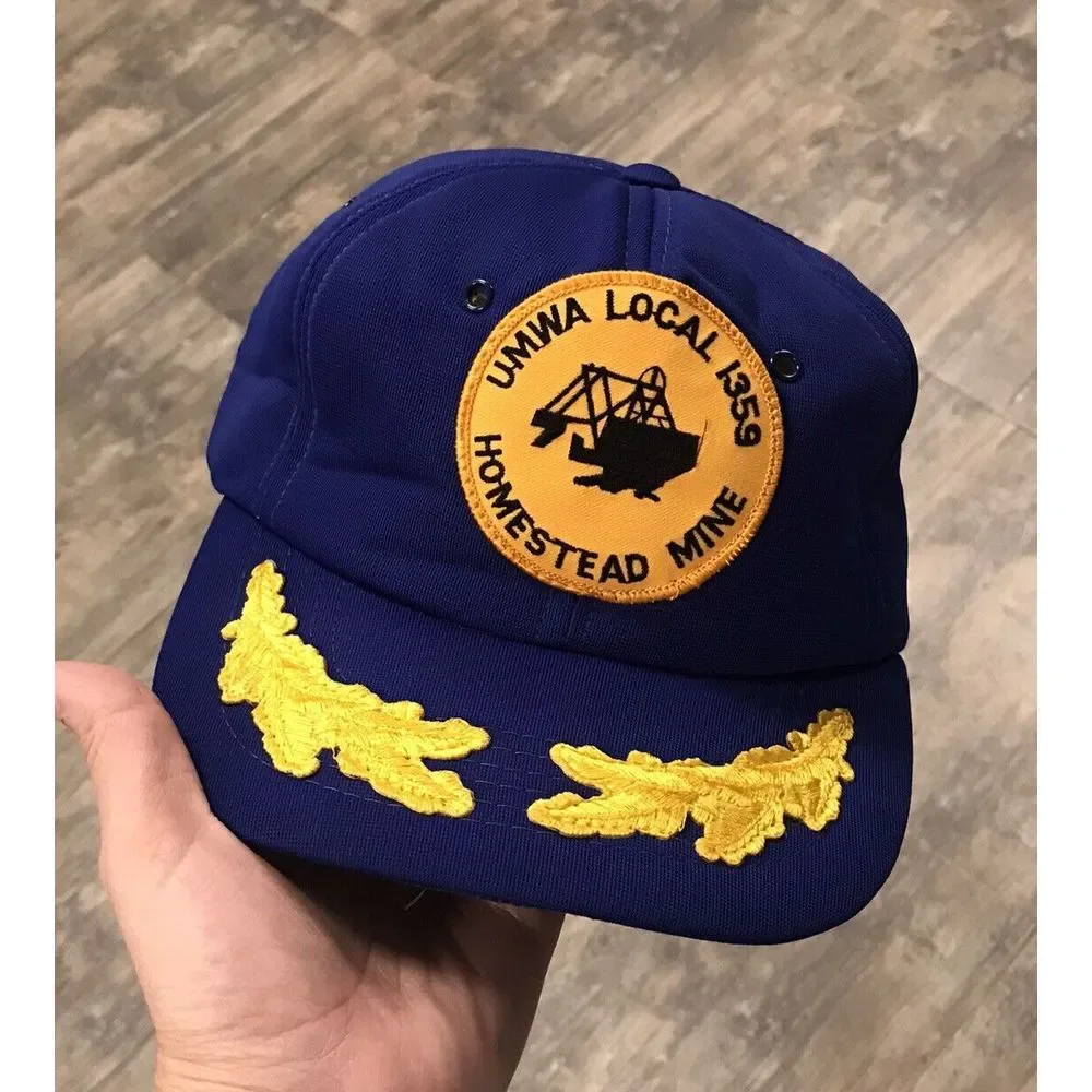 Vintage UMWA Local 1359 Homestead Mine Snapback Hat USA Patch‎ Cardinal Cap